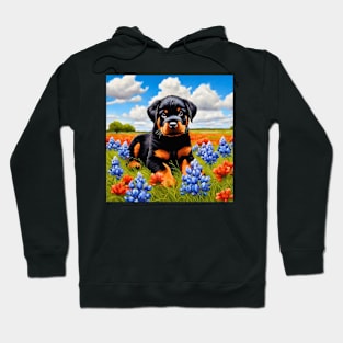 Rottweiler Puppy in Texas Wildflower Field Hoodie